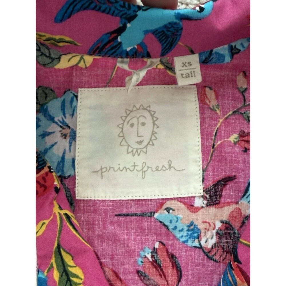 Printfresh Women’s XS Tall Pink Hummingbird Floral Pajama Set Artsy Colorful - Picture 4 of 13